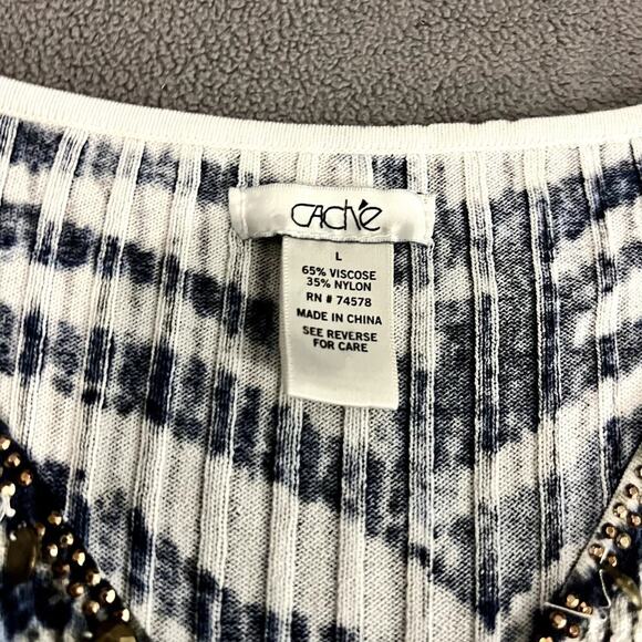 Cache Vintage Zipper Blue Zebra Print Long Sleeve Blouse Size L - Picture 2 of 7